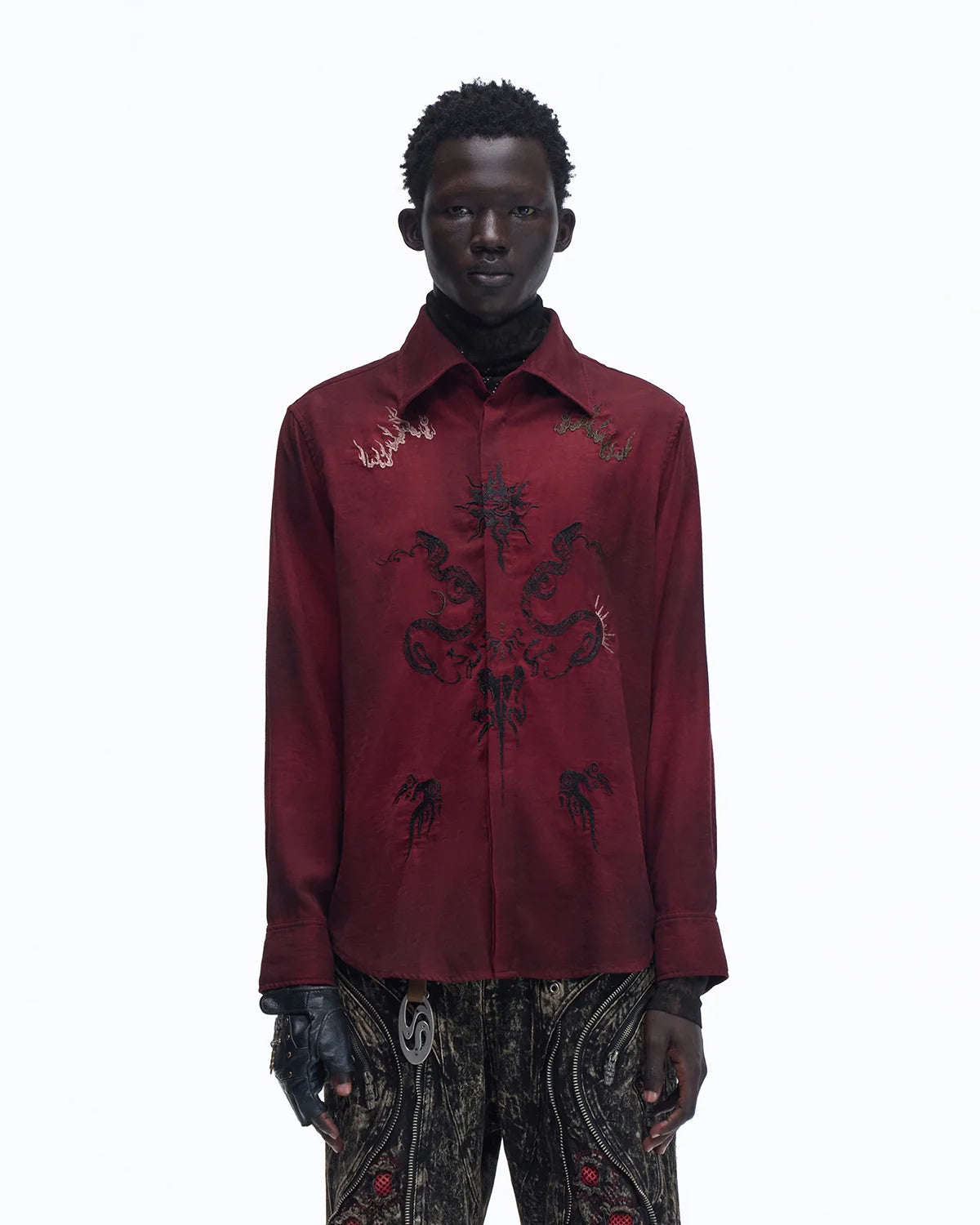 Personsoul Vintage Wine Red Shirt with Totem Print