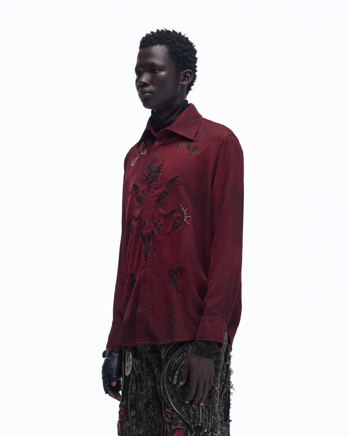 Personsoul Vintage Wine Red Shirt with Totem Print