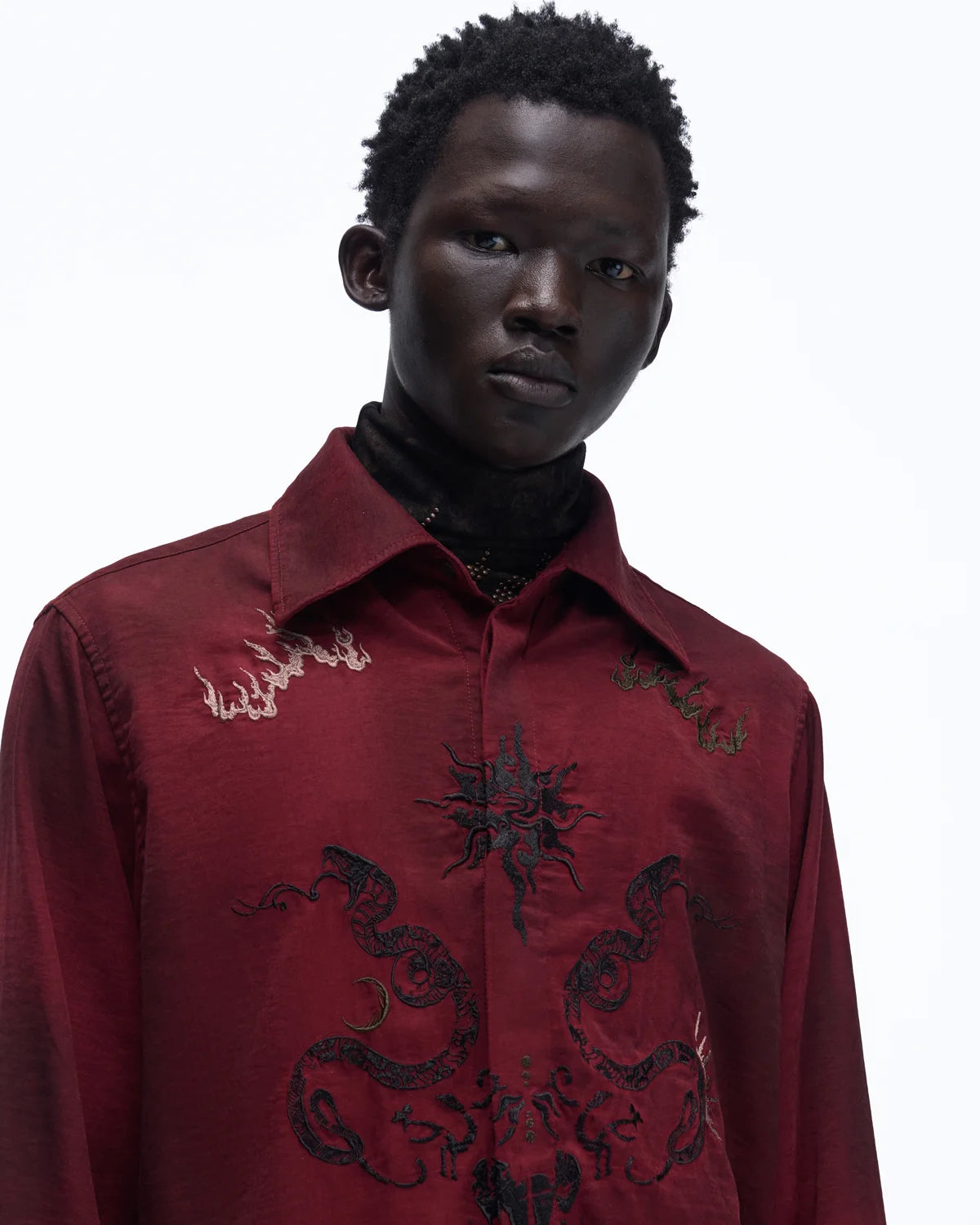 Personsoul Vintage Wine Red Shirt with Totem Print Red / S Personsoul Vintage Wine Red Shirt with Totem Print Red / S