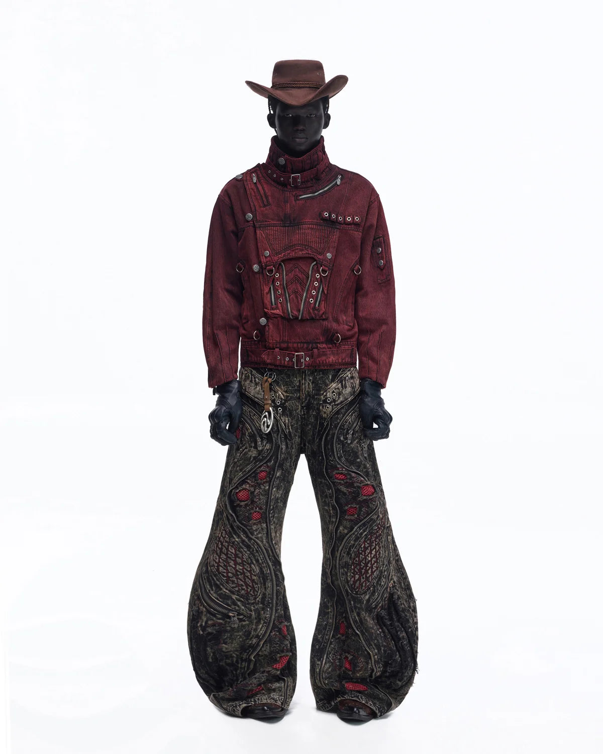 Personsoul Embroidered Stand-Collar Washed Denim Jacket