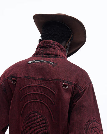 Personsoul Embroidered Stand-Collar Washed Denim Jacket