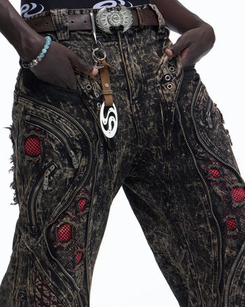 Personsoul Top-Grain Cowhide Axe-Shaped Belt In Brown