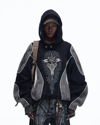 Personsoul Totem Color-Block Racing Hoodie