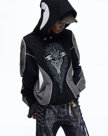 Personsoul Totem Color-Block Racing Hoodie