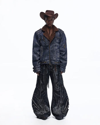 Personsoul Sherpa Lined Raw Denim Jacket