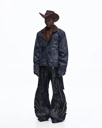 Personsoul Sherpa Lined Raw Denim Jacket