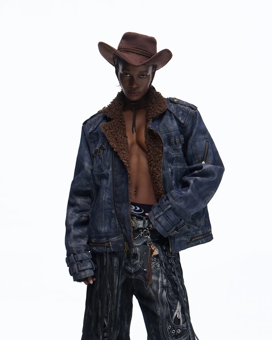 Personsoul Sherpa Lined Raw Denim Jacket