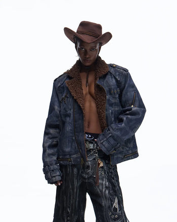 Personsoul Sherpa Lined Raw Denim Jacket