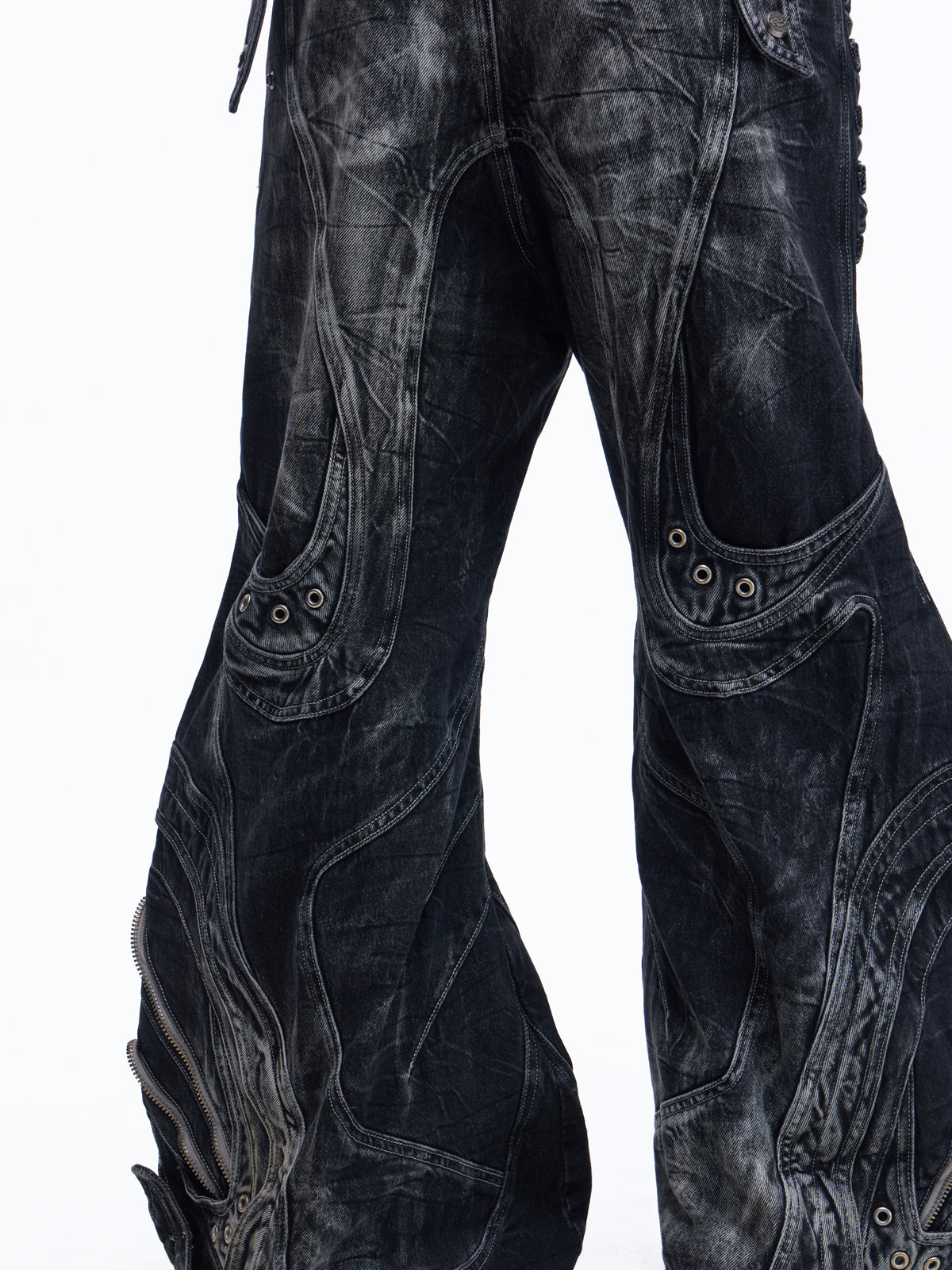 Deconstructed Exaggerated Flared Patchwork Jeans In Black Detail