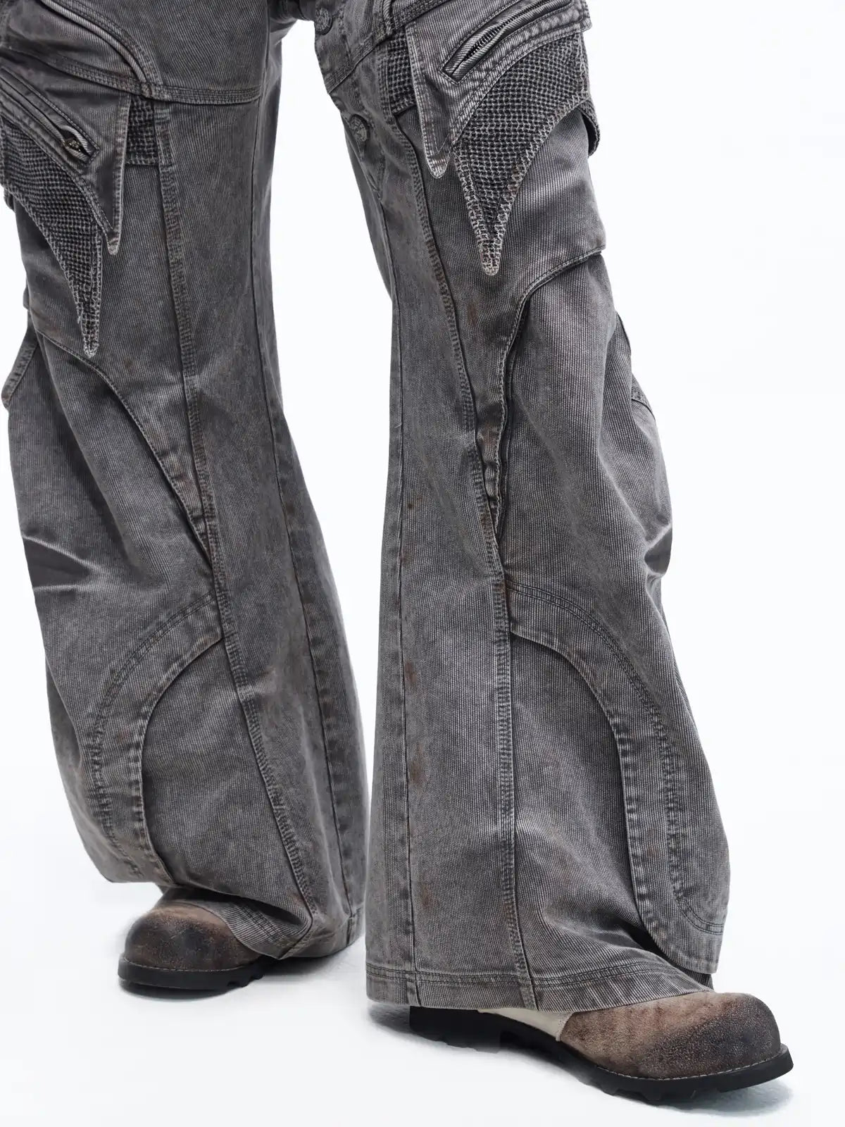 Personsoul Mock Double-Waist Wide-Leg Cargo Pants detail