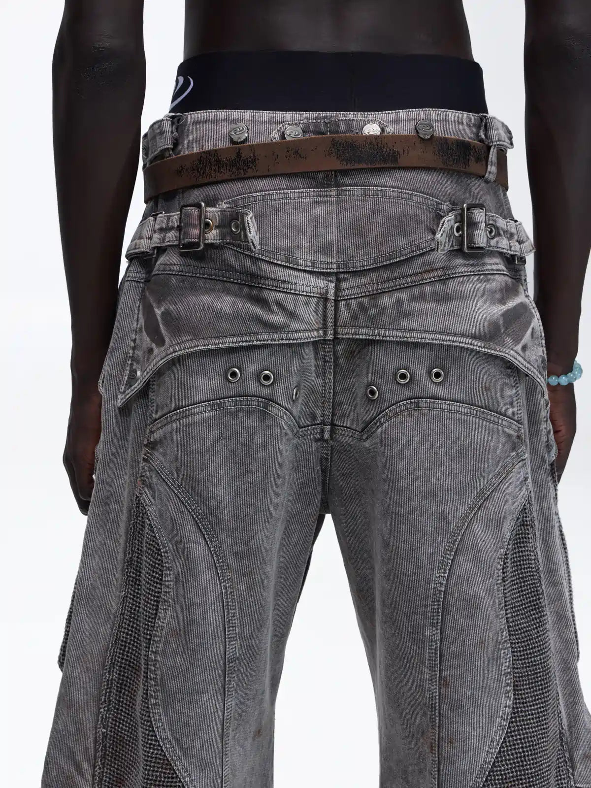 Personsoul Mock Double-Waist Wide-Leg Cargo Pants detail