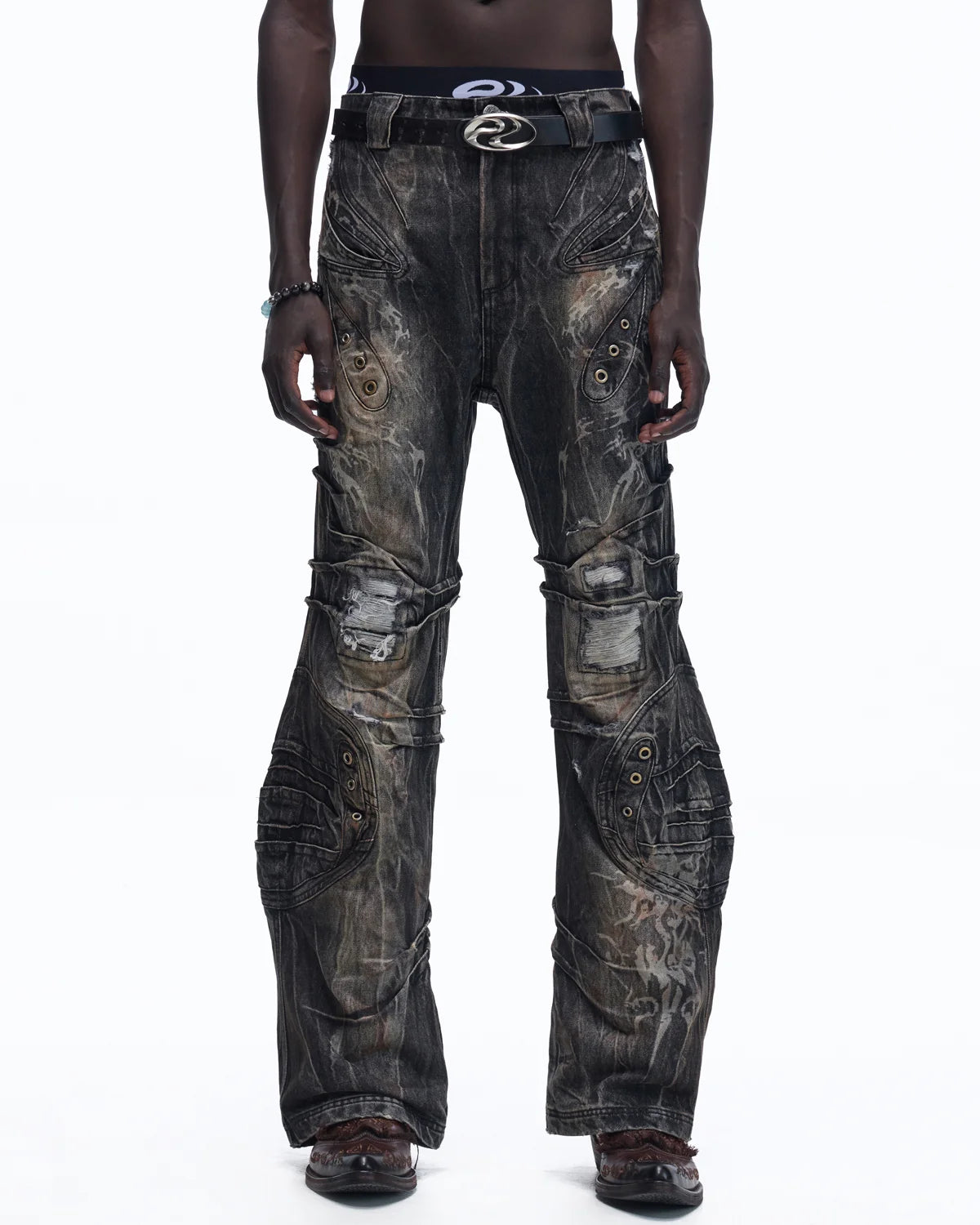 Personsoul Snake-Pattern Totem Slim-Fit Jeans