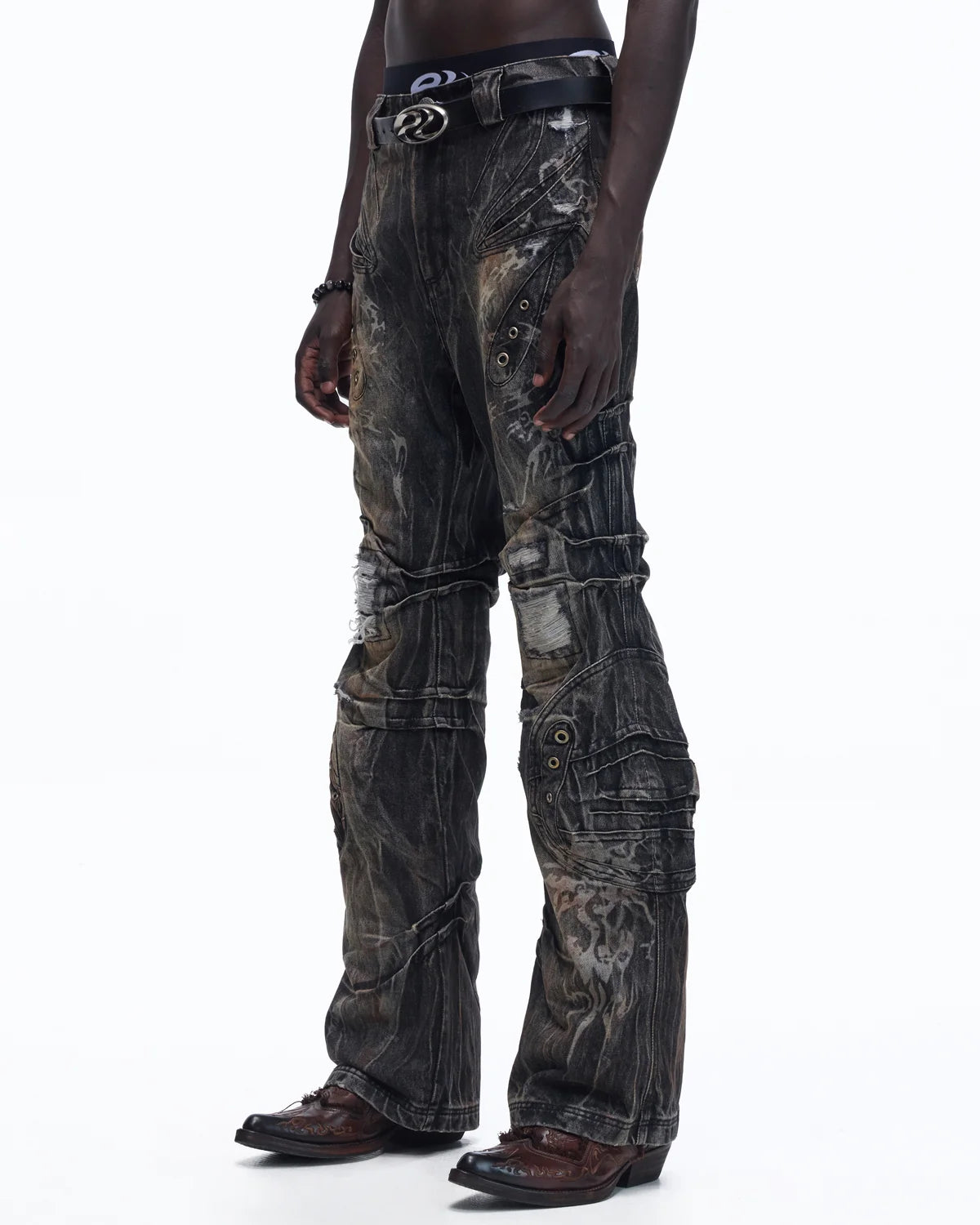 Personsoul Snake-Pattern Totem Slim-Fit Jeans