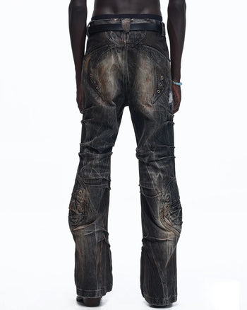 Personsoul Snake-Pattern Totem Slim-Fit Jeans