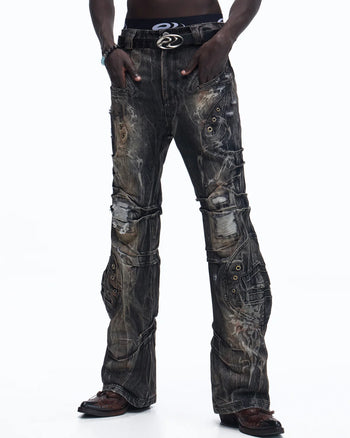 Personsoul Snake-Pattern Totem Slim-Fit Jeans