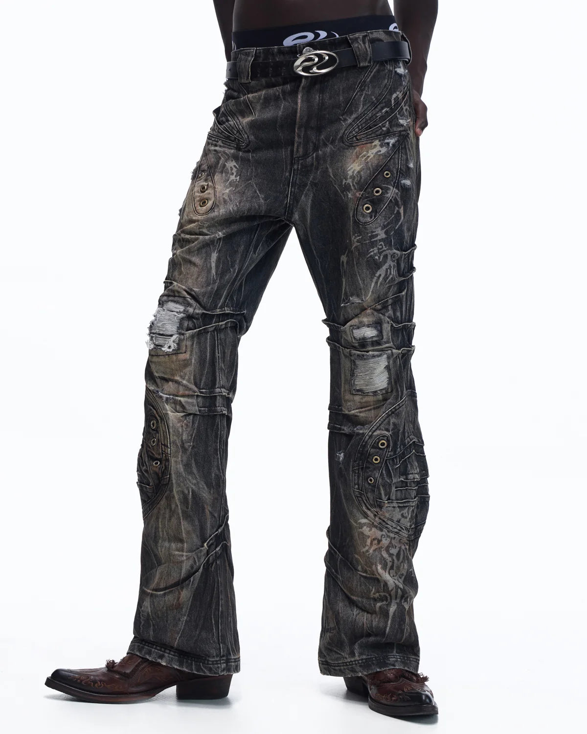 Personsoul Snake-Pattern Totem Slim-Fit Jeans