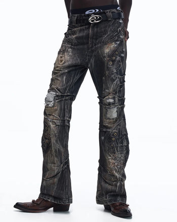 Personsoul Snake-Pattern Totem Slim-Fit Jeans