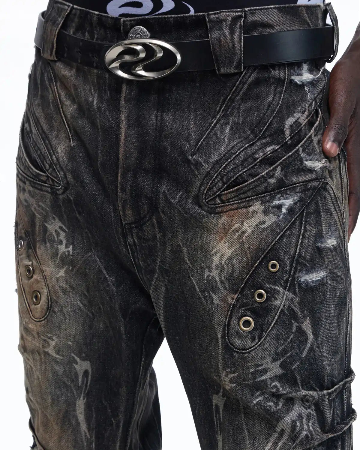 Personsoul Snake-Pattern Totem Slim-Fit Jeans