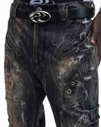 Personsoul Snake-Pattern Totem Slim-Fit Jeans