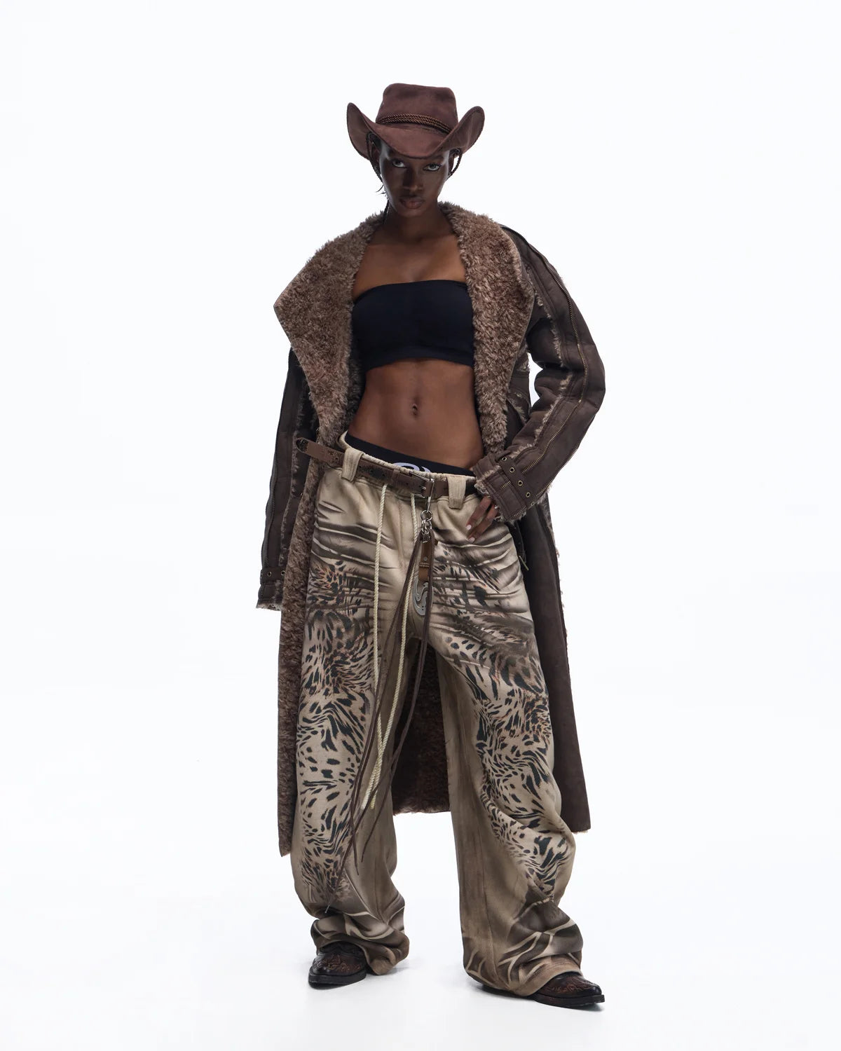 Personsoul Distressed Tiger-Pattern Totem Sweatpants