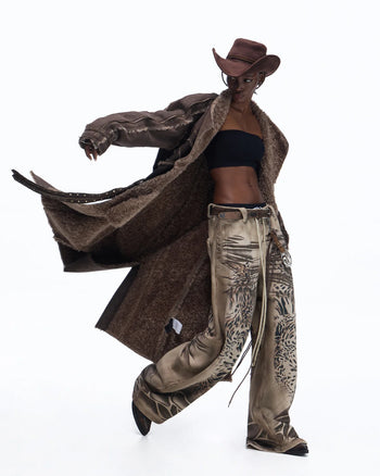 Personsoul Distressed Tiger-Pattern Totem Sweatpants