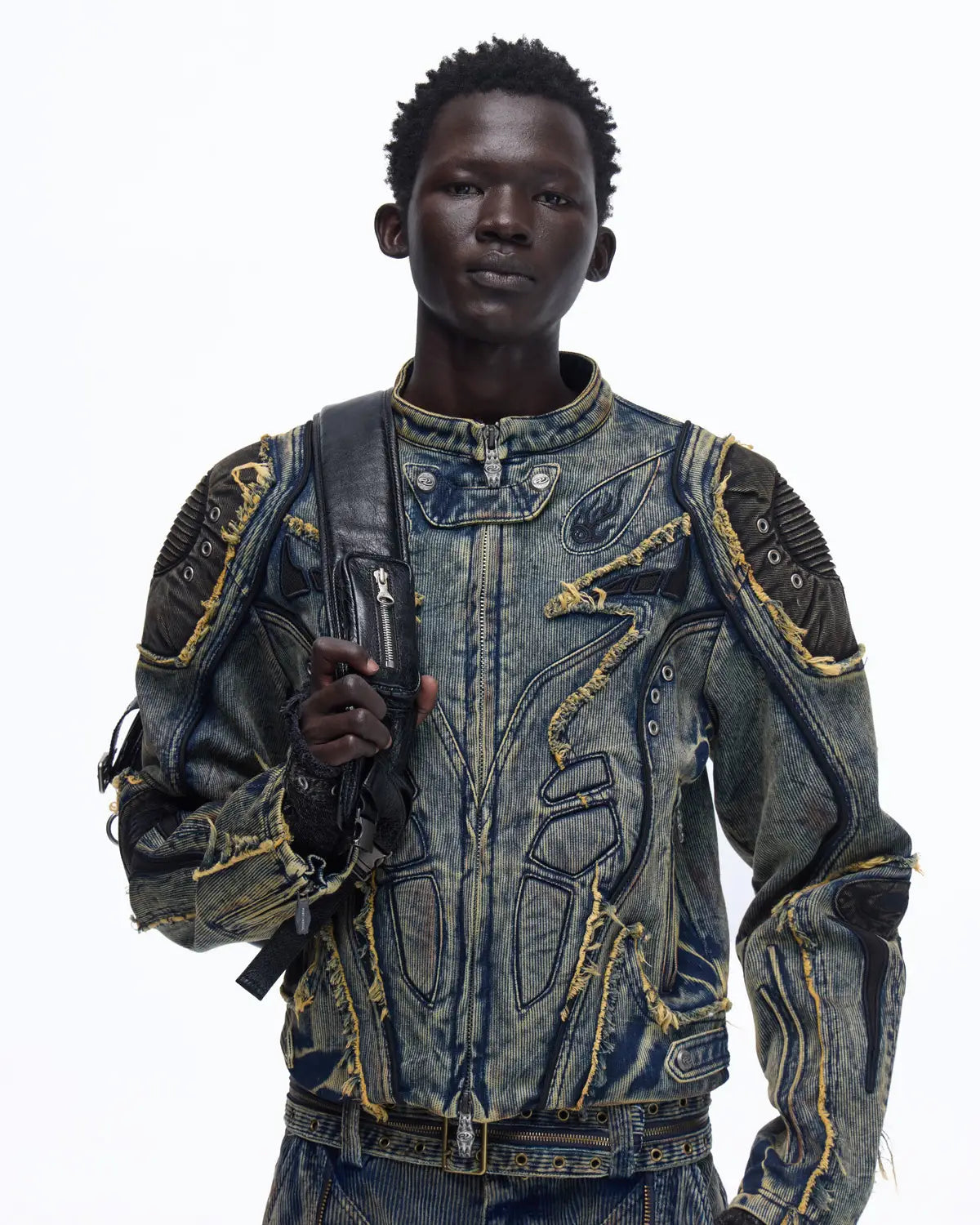 Personsoul Tiger Print Racing Denim Jacket