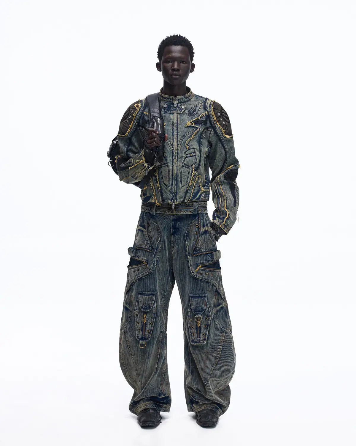 Personsoul Tiger Print Racing Denim Jacket