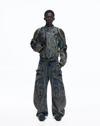 Personsoul Tiger Print Racing Denim Jacket