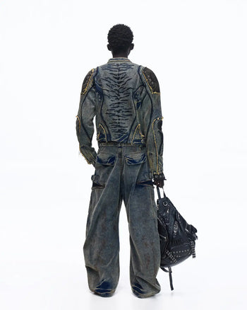 Personsoul Tiger Print Racing Denim Jacket