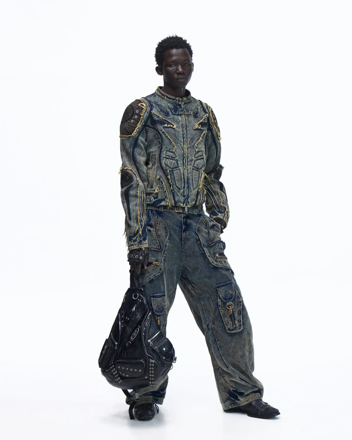 Personsoul Tiger Print Racing Denim Jacket