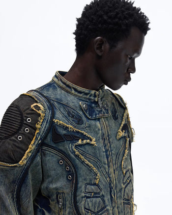 Personsoul Tiger Print Racing Denim Jacket