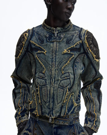 Personsoul Tiger Print Racing Denim Jacket