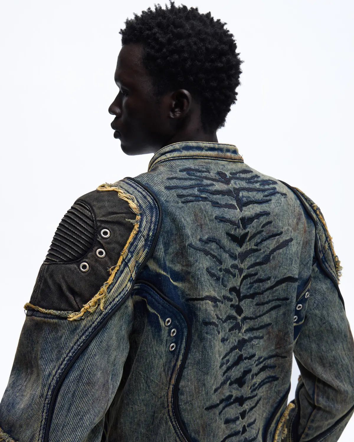 Personsoul Tiger Print Racing Denim Jacket