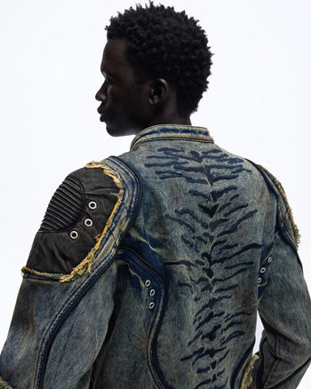 Personsoul Tiger Print Racing Denim Jacket