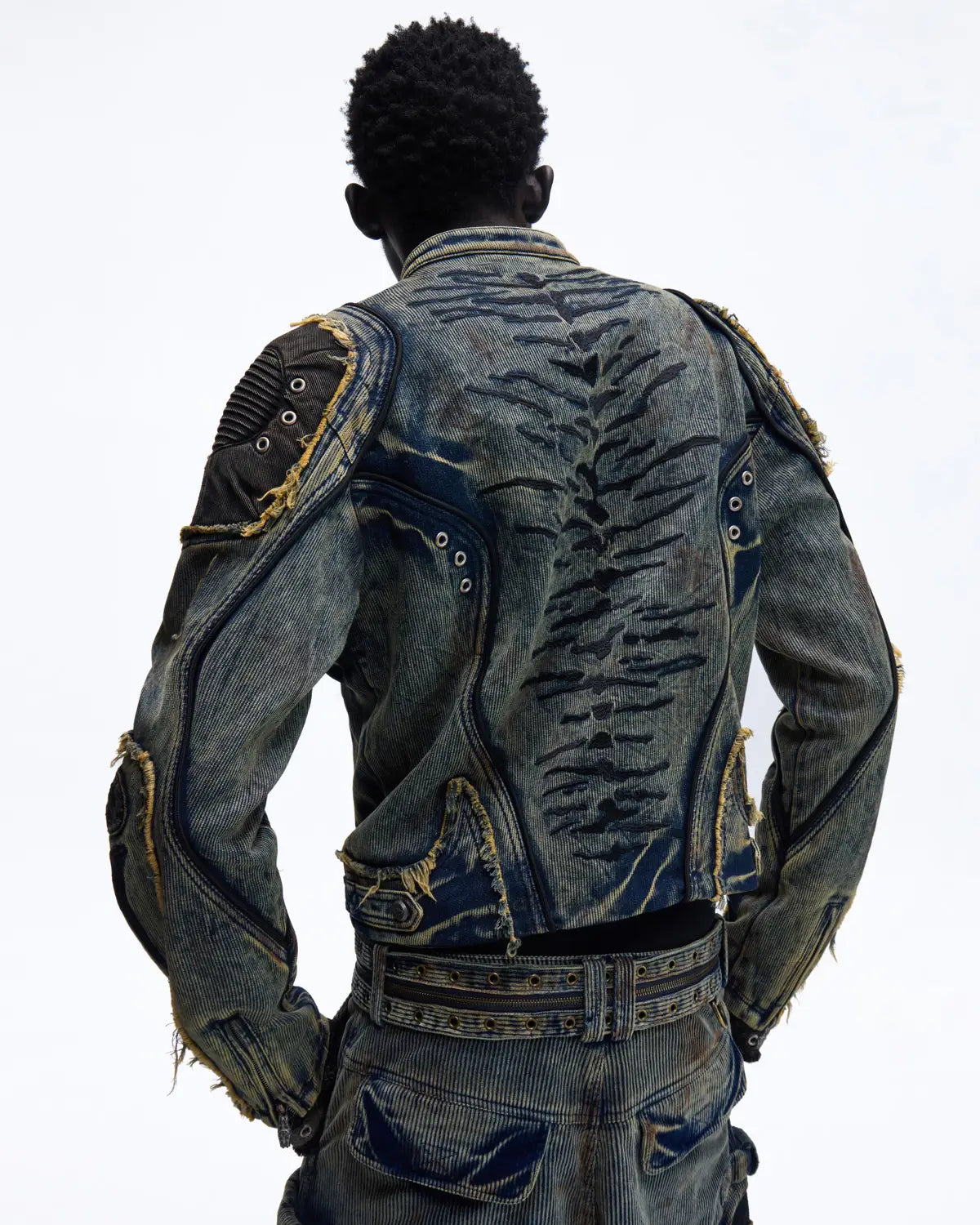 Personsoul Tiger Print Racing Denim Jacket