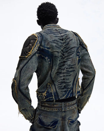 Personsoul Tiger Print Racing Denim Jacket