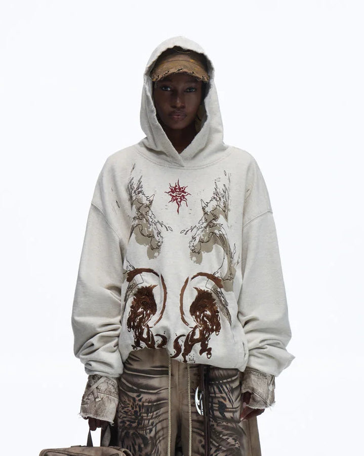 Personsoul Horse Print & Sun Totem Hoodie