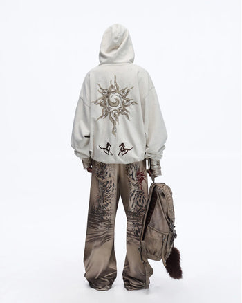 Personsoul Distressed Tiger-Pattern Totem Sweatpants