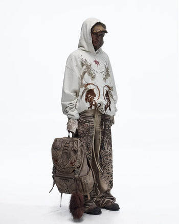 Personsoul Distressed Tiger-Pattern Totem Sweatpants