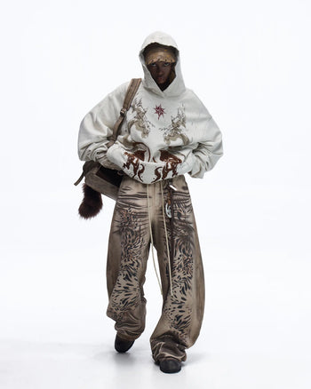 Personsoul Distressed Tiger-Pattern Totem Sweatpants