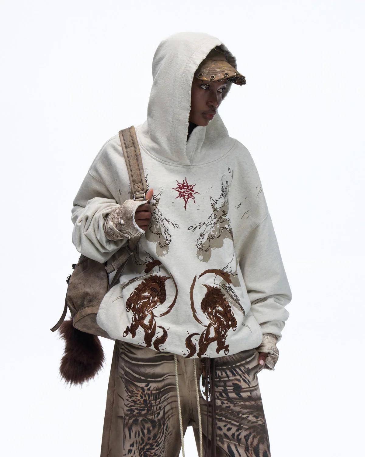 Personsoul Horse Print &amp; Sun Totem Hoodie