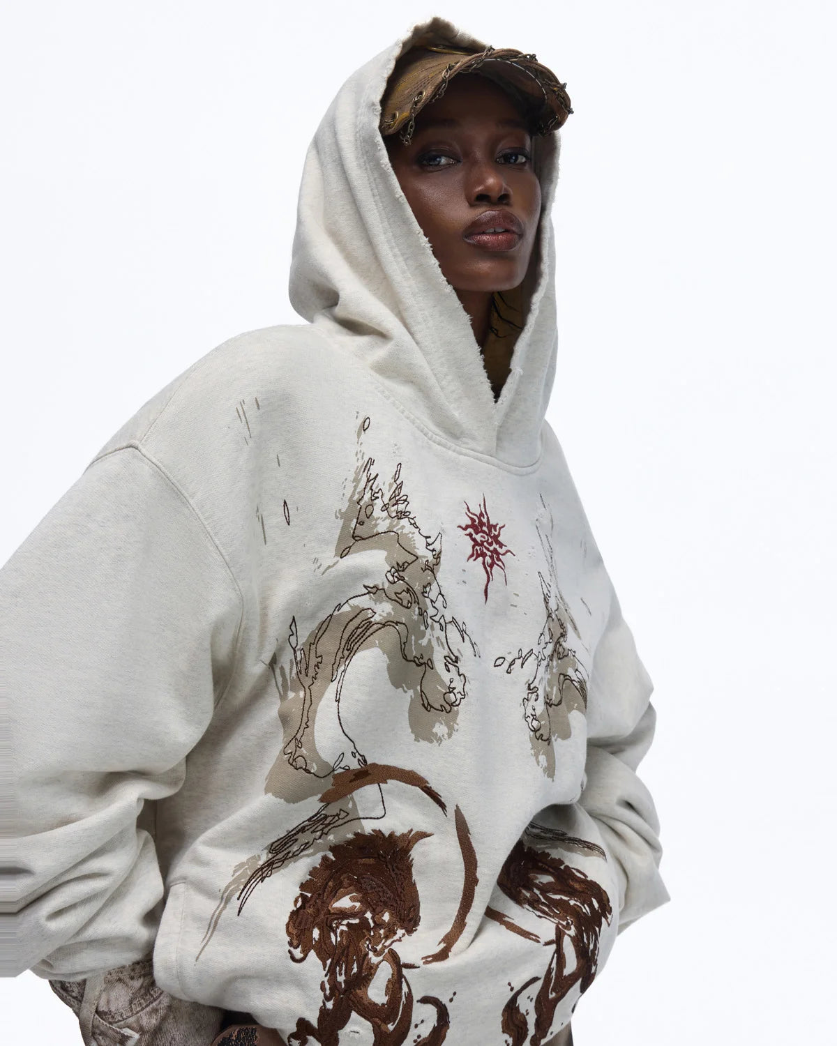 Personsoul Sun Totem Fur Collar Hoodie - personsoul