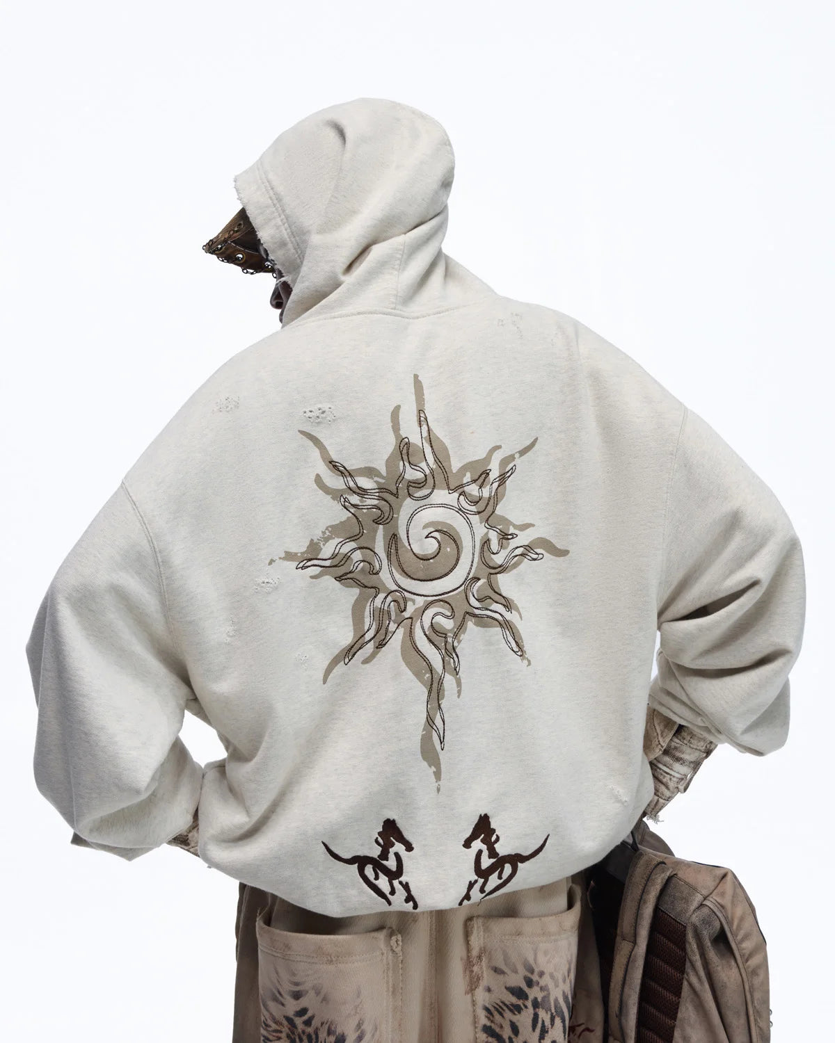 Personsoul Horse Print & Sun Totem Hoodie - personsoul Personsoul Horse Print & Sun Totem Hoodie - personsoul