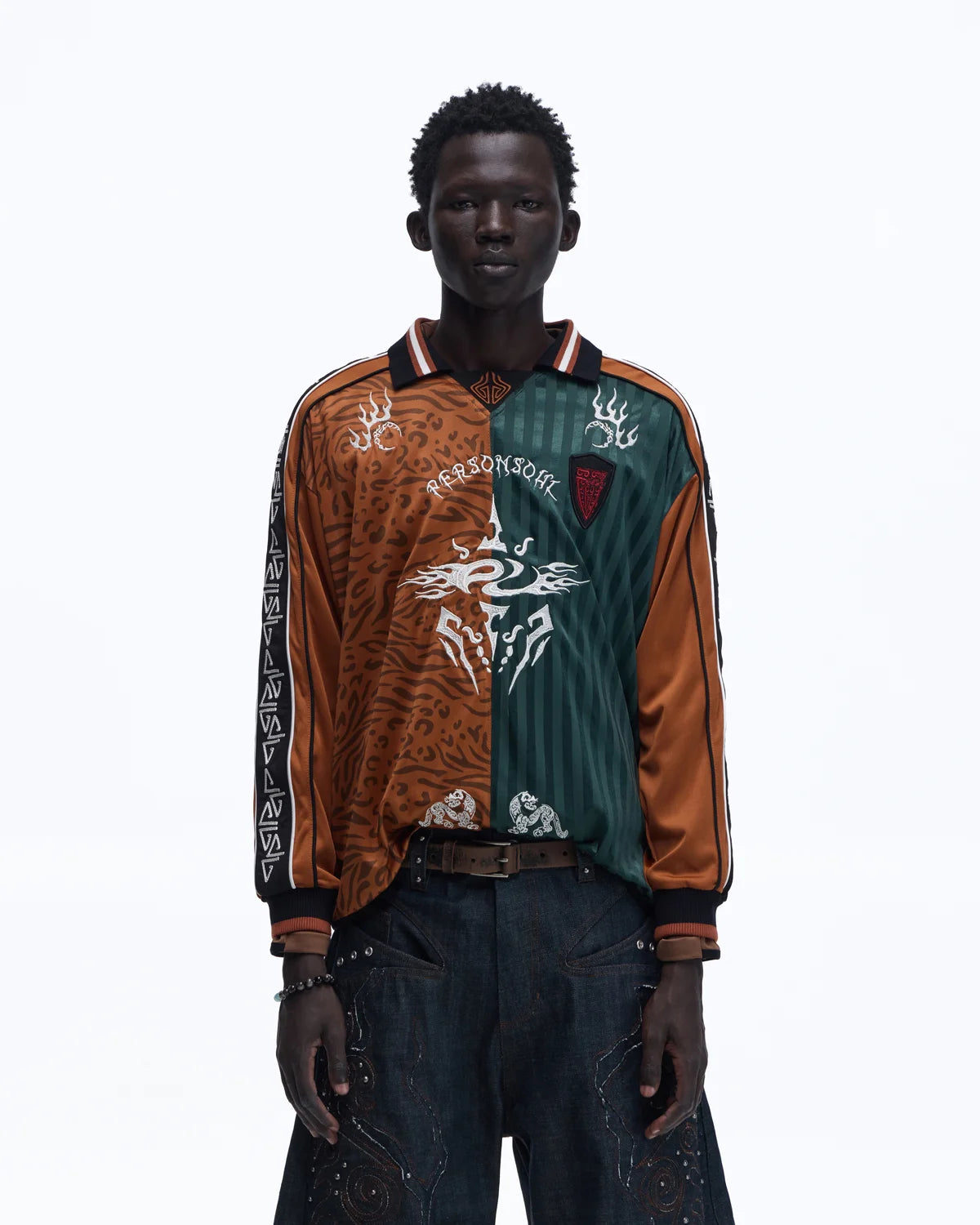 Personsoul Tribal-Animal Print Patchwork Shirt