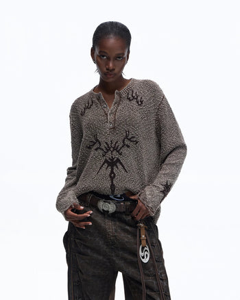 Personsoul Pom-Pom Long-Sleeve Henley Shirt