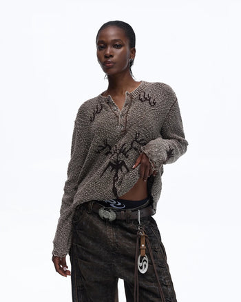 Personsoul Pom-Pom Long-Sleeve Henley Shirt