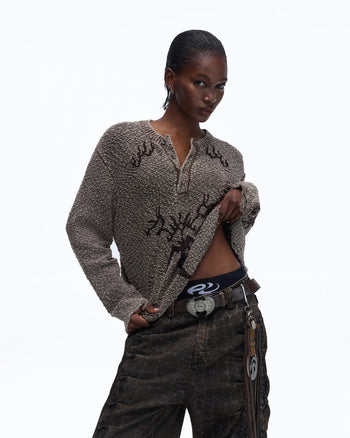 Personsoul Pom-Pom Long-Sleeve Henley Shirt