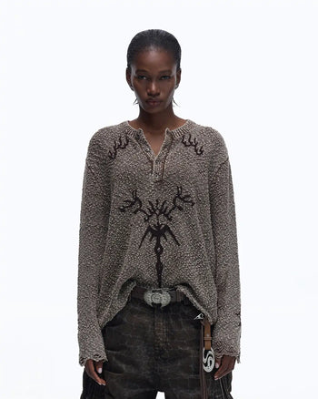 Personsoul Pom-Pom Long-Sleeve Henley Shirt