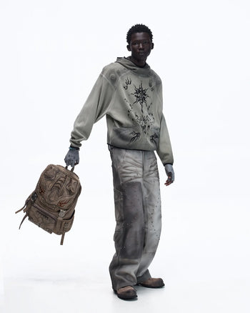 Personsoul Distressed Nubuck & Cowhide with Mushroom Studs Pants