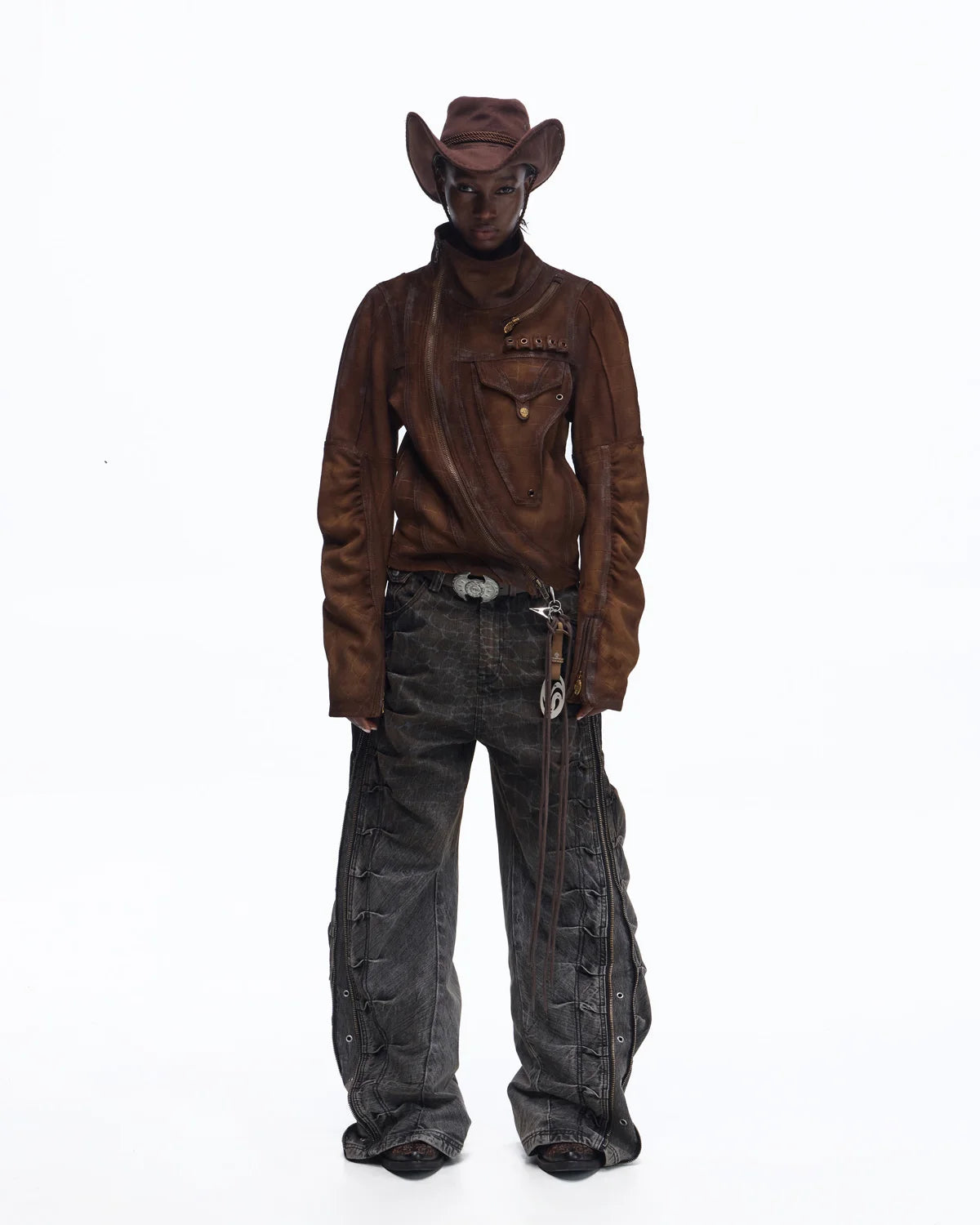 Personsoul Distressed Croc-Embossed Suede Short Jacket